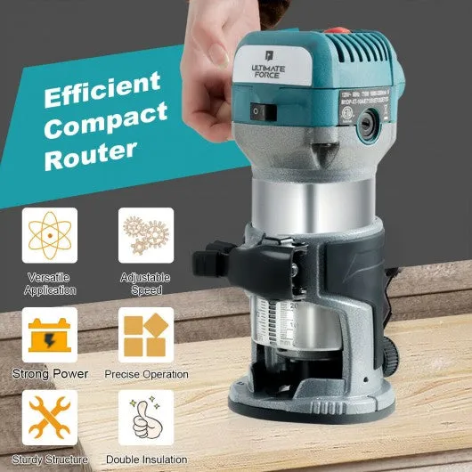 1.25HP Palm Router Kit Variable Speed Woodworking with Dusthood