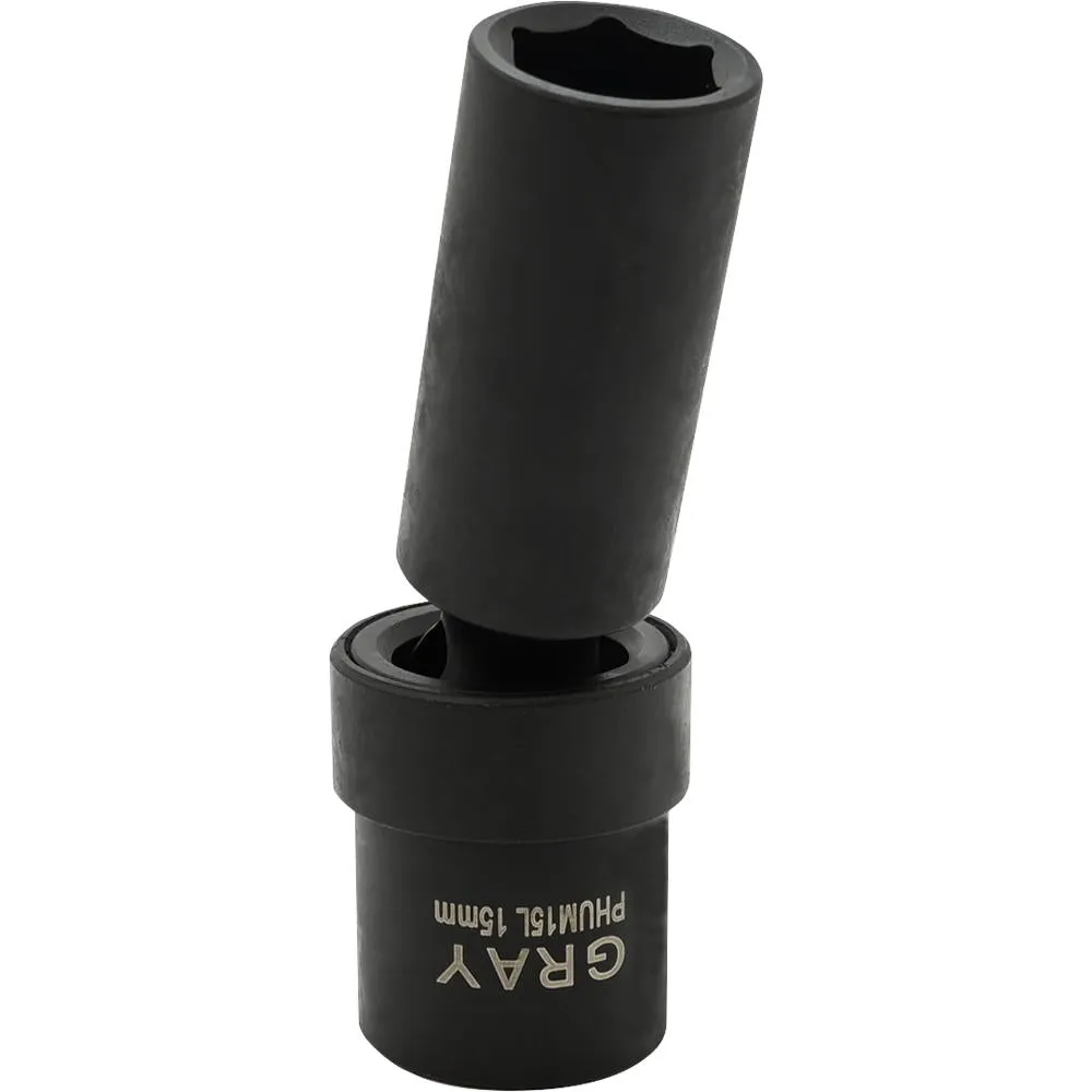 1/2" Drive 6 Point Metric Deep Universal Joint Sockets - Impact Black Industrial Finish