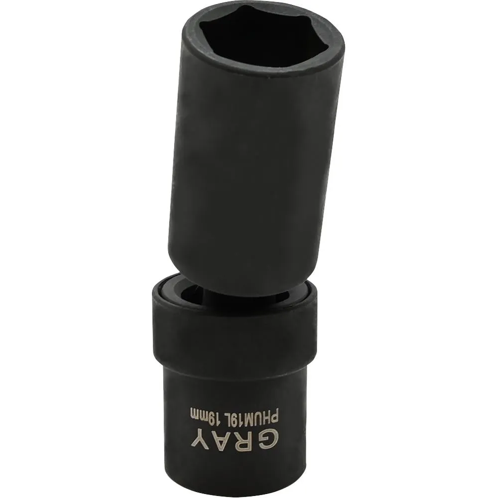 1/2" Drive 6 Point Metric Deep Universal Joint Sockets - Impact Black Industrial Finish