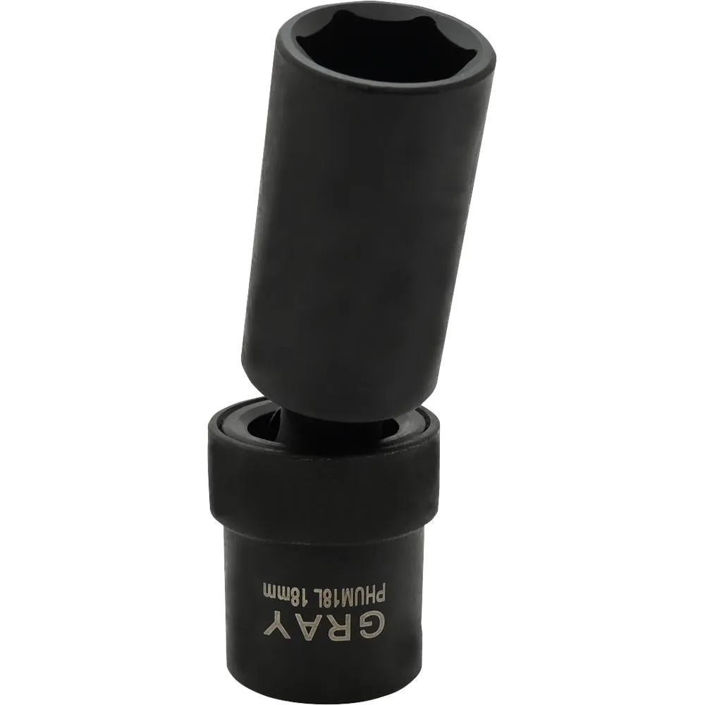 1/2" Drive 6 Point Metric Deep Universal Joint Sockets - Impact Black Industrial Finish