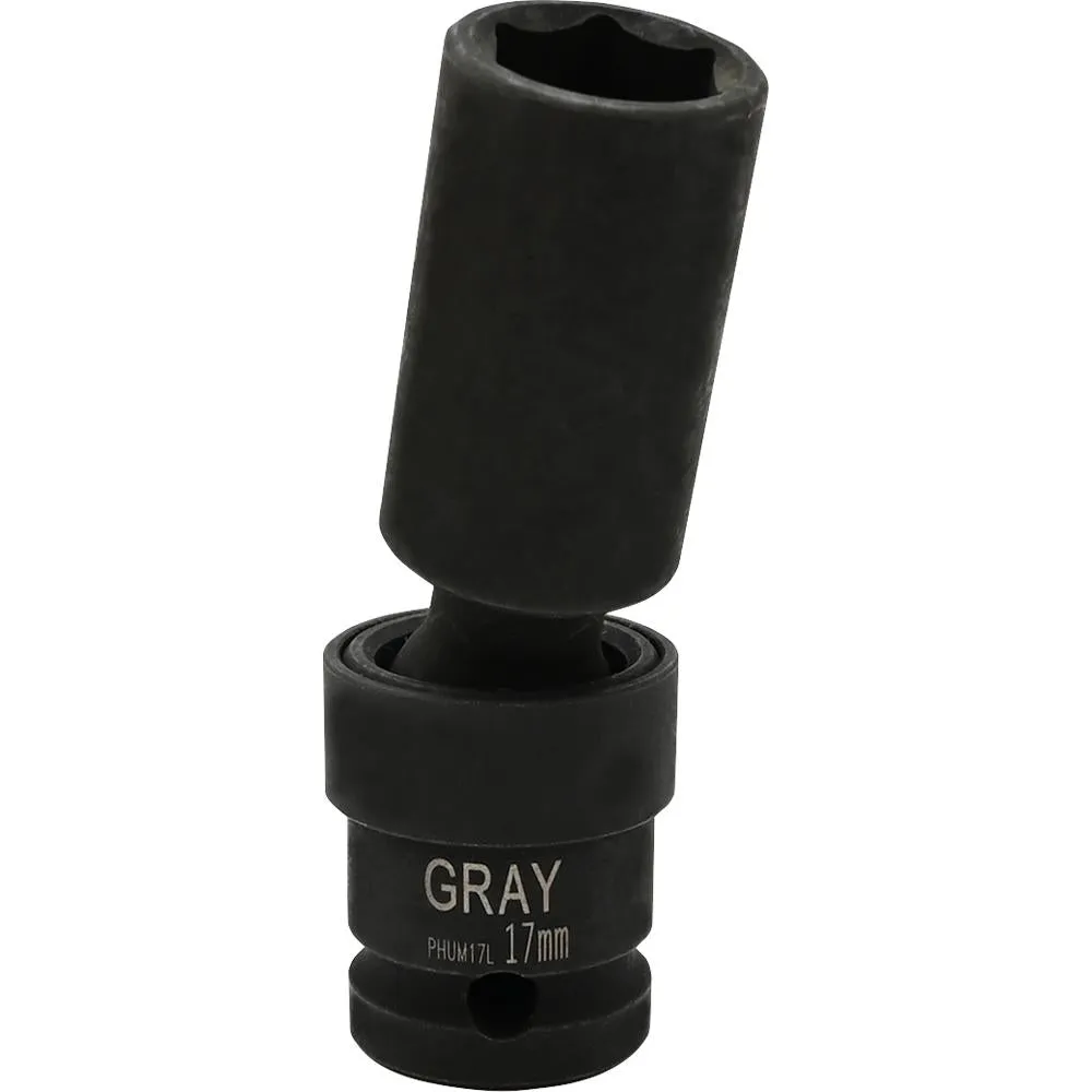 1/2" Drive 6 Point Metric Deep Universal Joint Sockets - Impact Black Industrial Finish