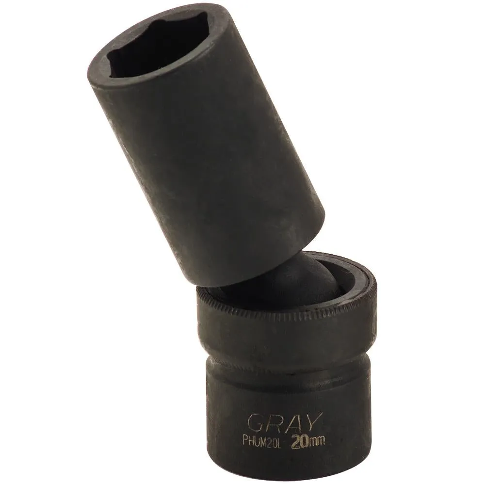 1/2" Drive 6 Point Metric Deep Universal Joint Sockets - Impact Black Industrial Finish