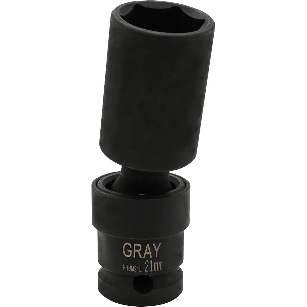 1/2" Drive 6 Point Metric Deep Universal Joint Sockets - Impact Black Industrial Finish