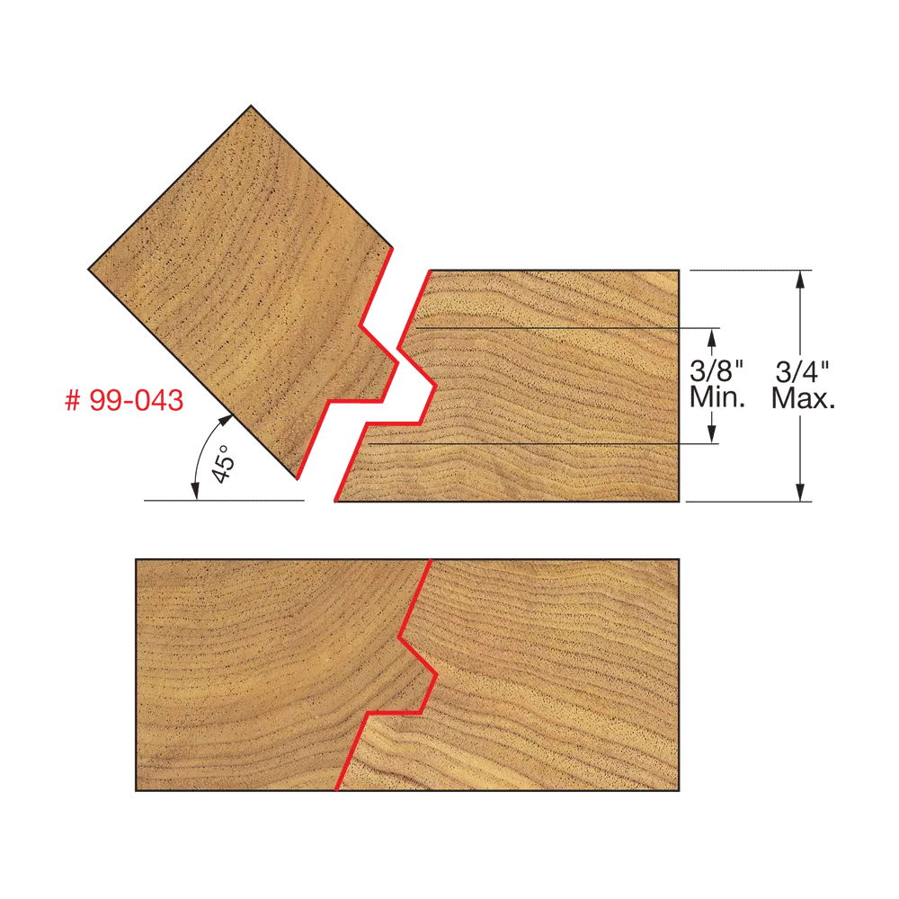 1"-15/32" Lock Miter Bit, 22.5deg