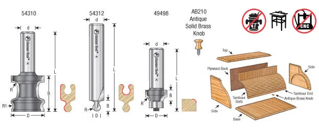 3 Piece Tambour Door Router Bit Set | 5⁄64 Radius x 1⁄2" Shank | 54314 | 738685543146