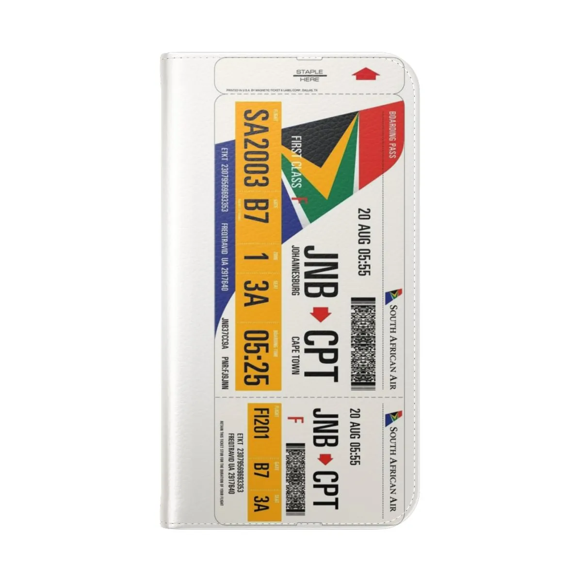 Airline Boarding Pass-Inspired Flip Cover Phone Case for South Africa Travel