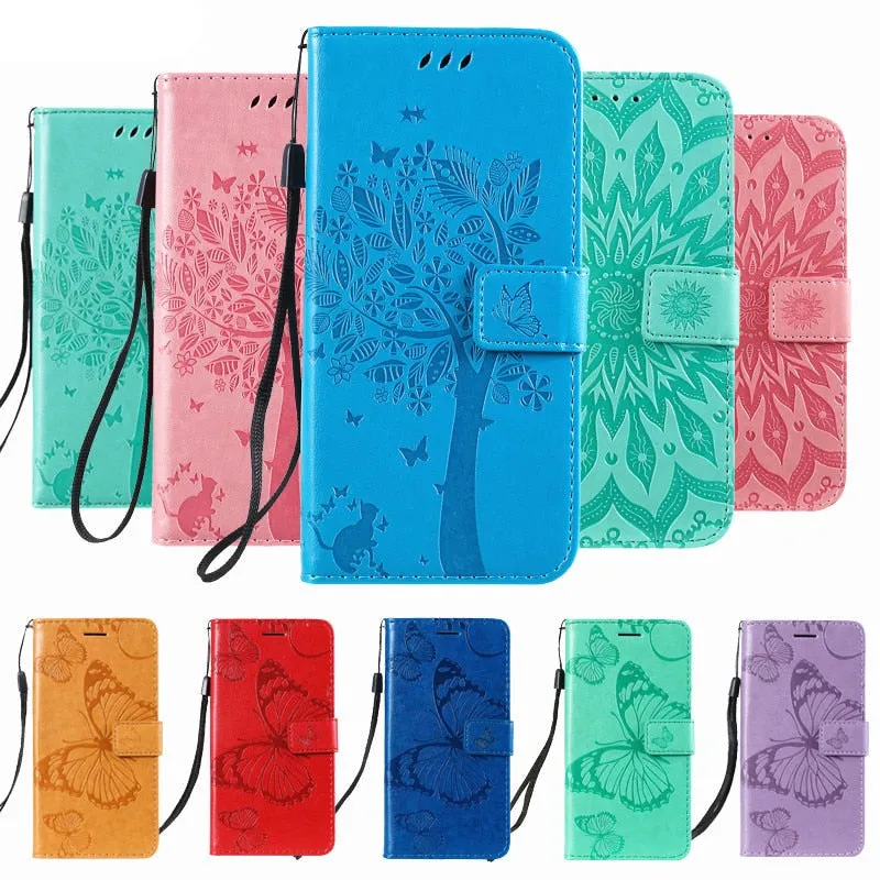 Anymob Huawei Phone Case Light Pink Flower Design Flip Leather Wallet Phone Cover