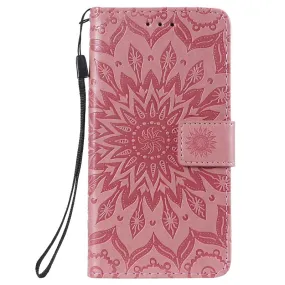 Anymob Huawei Phone Case Light Pink Flower Design Flip Leather Wallet Phone Cover