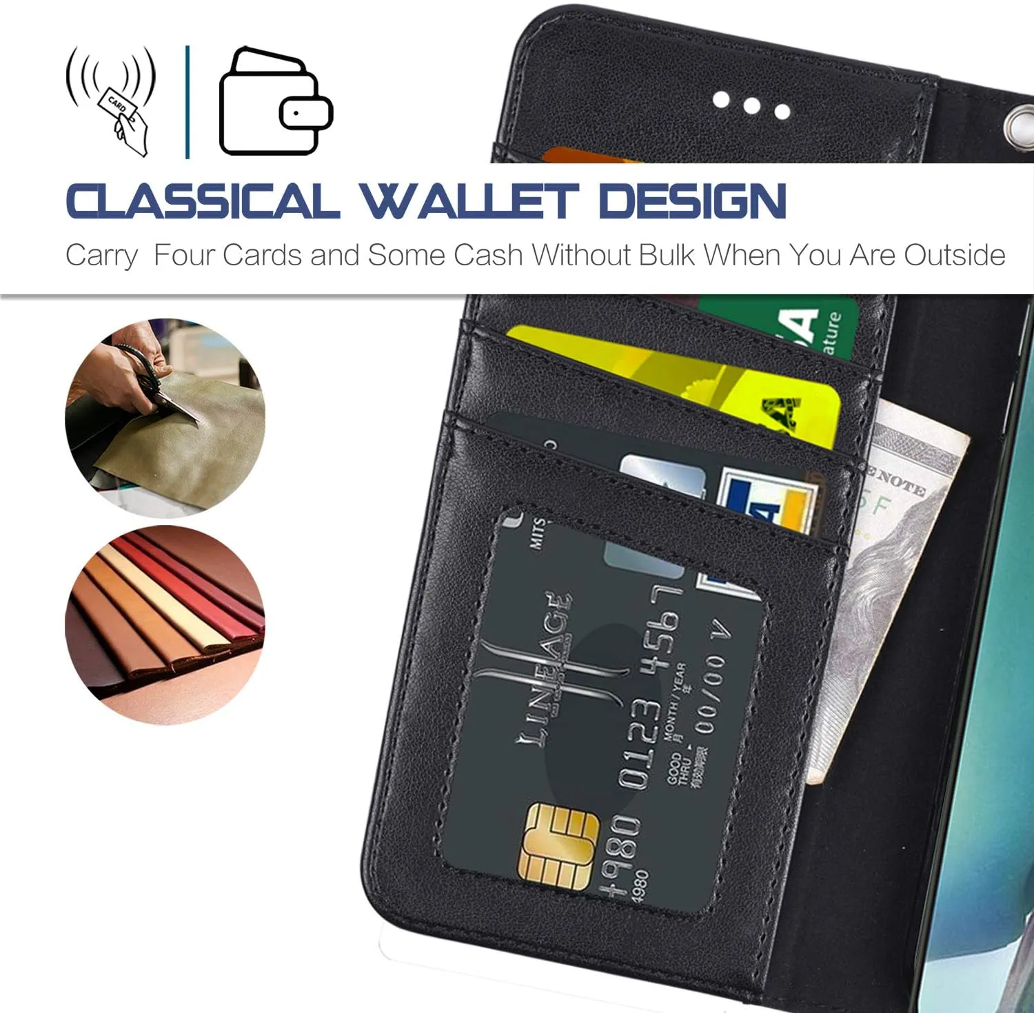 Arae Wallet Case for Samsung Galaxy Note 20 with Wrist Strap and Credit Card Holders