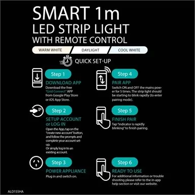 Arlec Grid Connect Smart 1m CCT LED Strip Light with Remote