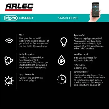 Arlec Grid Connect Smart 1m CCT LED Strip Light with Remote