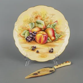 AYNSLEY Orchard Gold Cake Plate & Stainless Steel Server