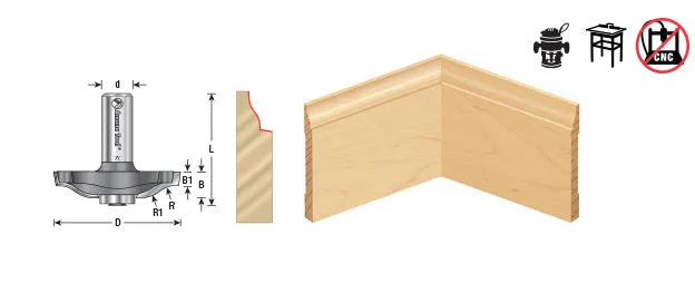 Base Molding Ogee Edge Router Bit | 19⁄64 x 13⁄32 Radius x 1 53⁄64 Dia x 3⁄8 x 1⁄2" Shank | 54299 | 738685542996