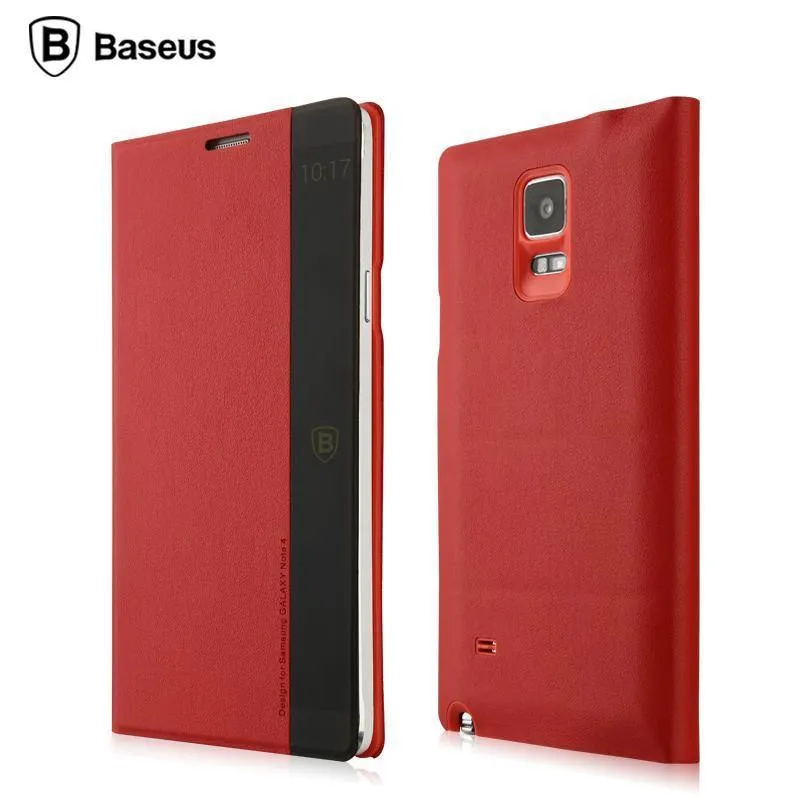 BASEUS Smart Side View Window Folio Leather Bloom Case for Samsung Galaxy Note 4