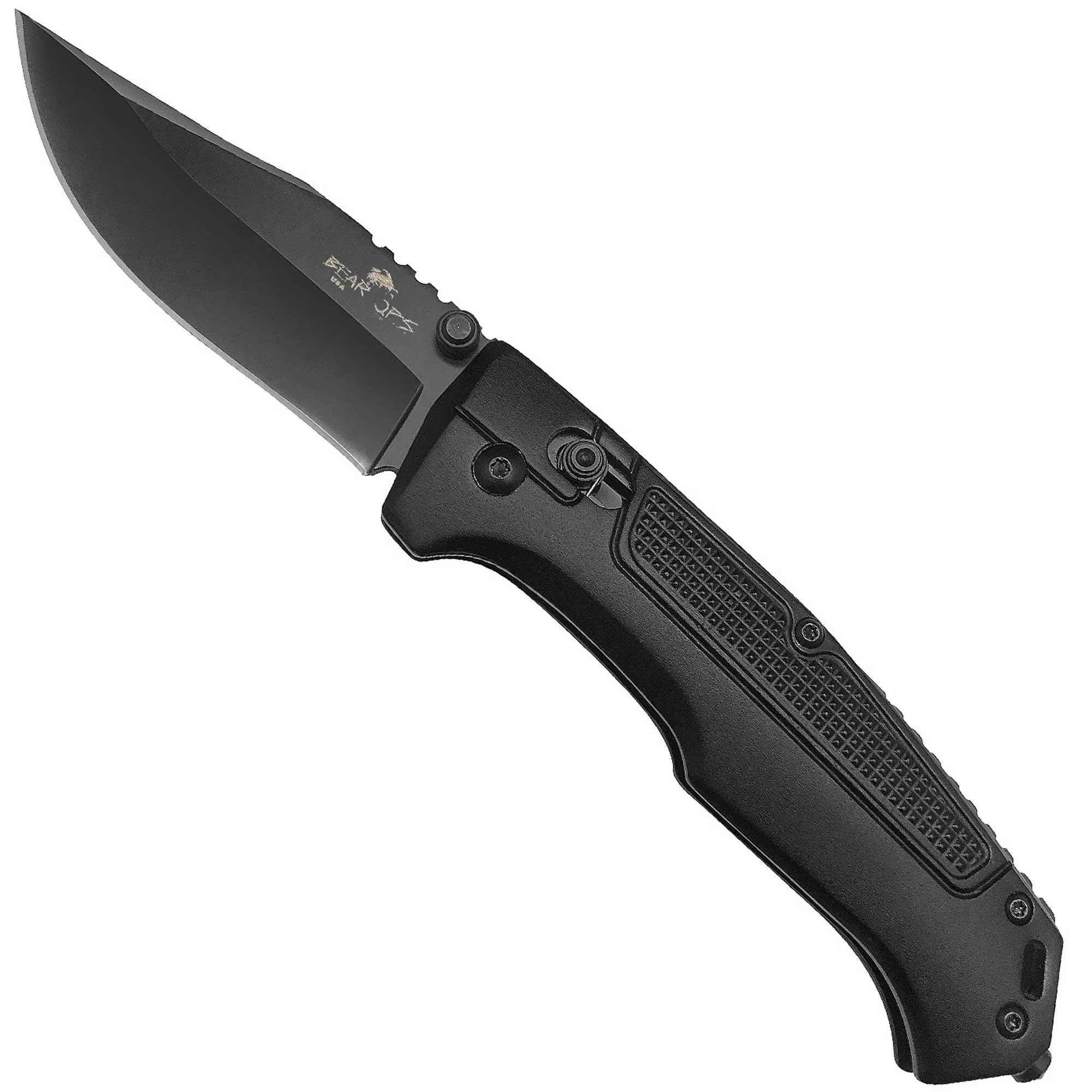 Bear & Son Knife - Black Aluminum Slide Lock Steel Blade, 4.5 inch | BSMC-550-ALBK-B