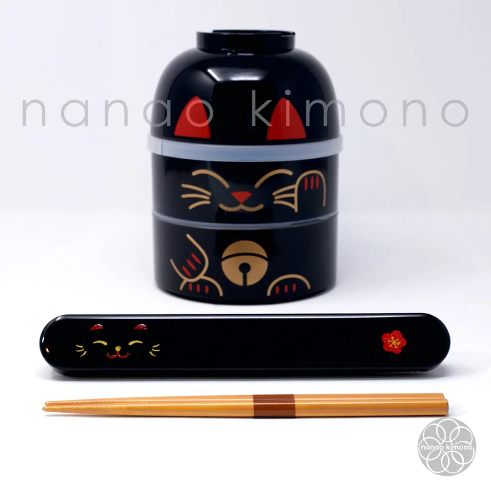 Bento Box - Maneki Neko Black (Kokeshi) L