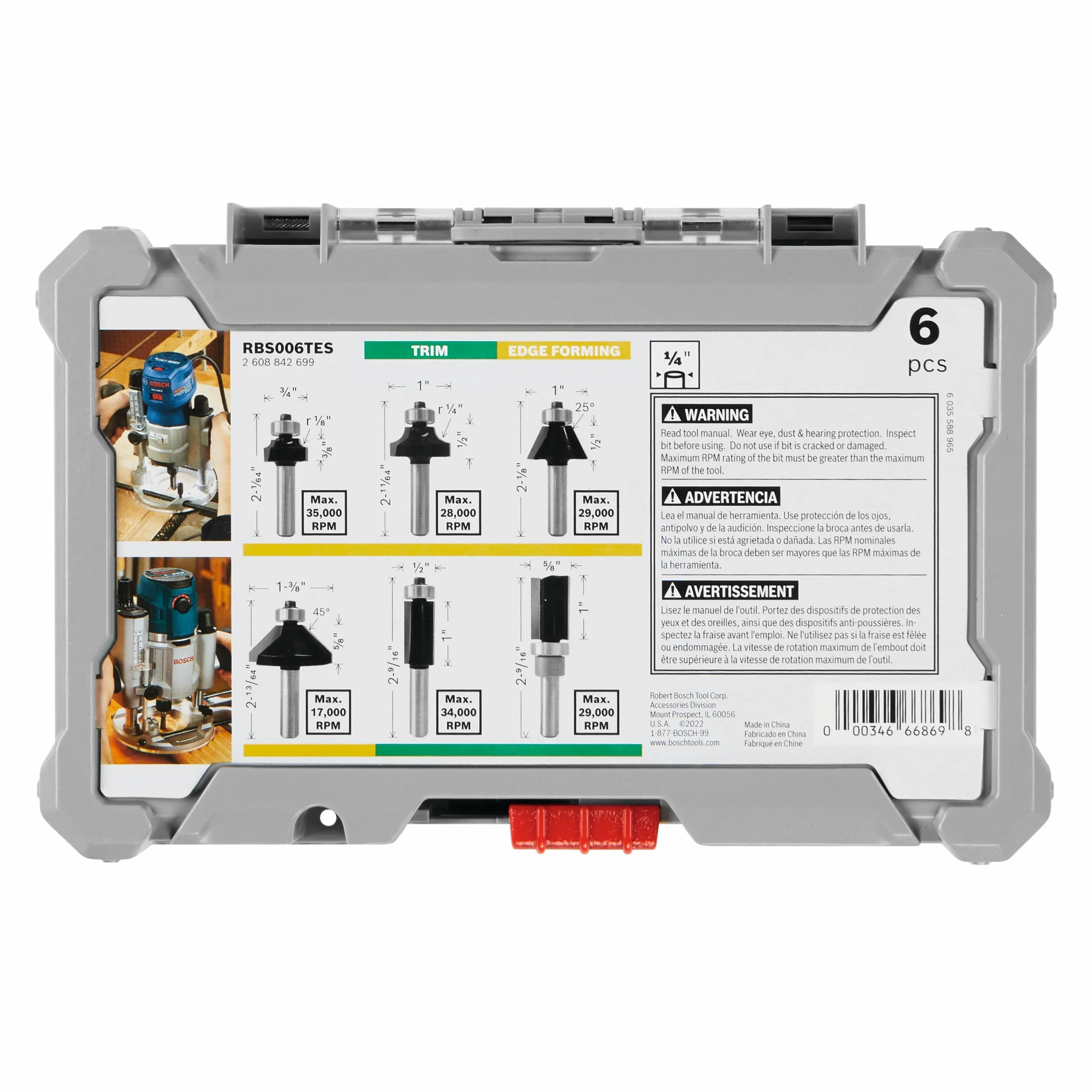 BOSCH RBS006TES 6 pc. Carbide-Tipped Trim and Edging Router Bit Set