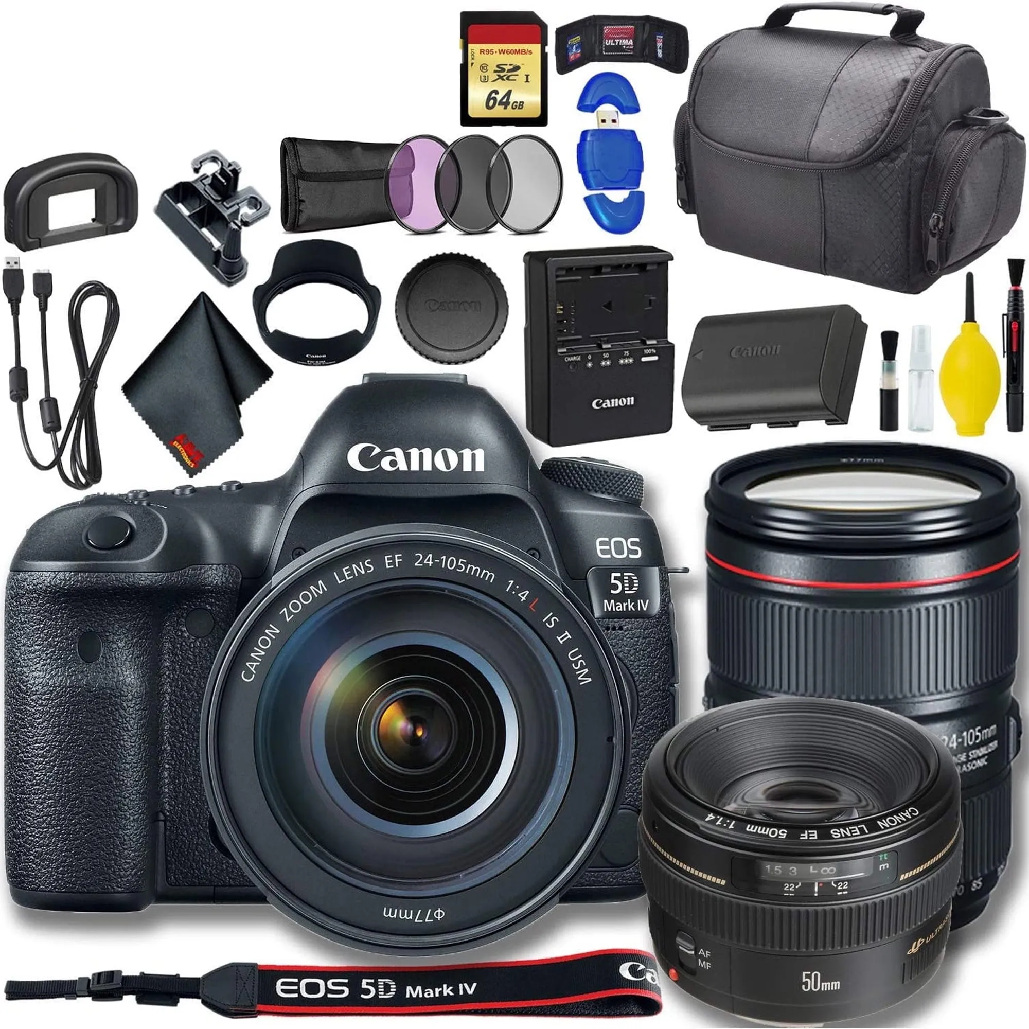 Canon EOS 5D Mark IV DSLR Camera with 24-105mm Lens (Intl Model) Plus Bundle