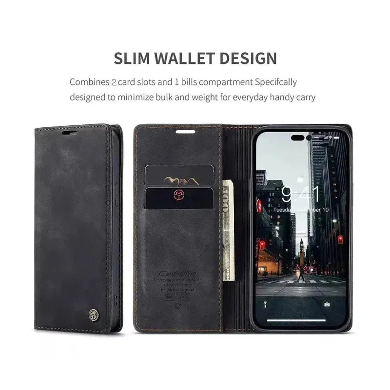 Caseme Magnetic Flip PU Leather Wallet Case for iPhone X / XS - Black