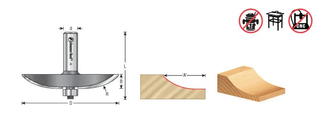 Cove Raised Panel Router Bit | 1 9⁄16 Radius x 3 3⁄8 Dia x 1⁄2 x 1⁄2" Shank | 54119 | 738685941195