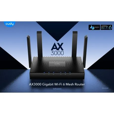 Cudy: Dual Band WiFi 6 3000Mbps 5dBi Gigabit Mesh Router | WR3000