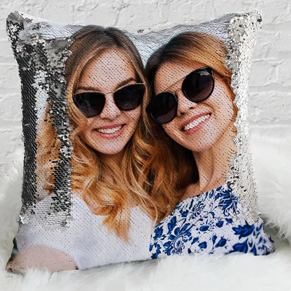 Custom Magic Sequin Pillow Case of Your Photo | Personalized Reversible Mermaid Sequin Throw