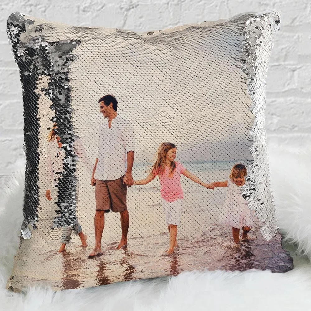 Custom Magic Sequin Pillow Case of Your Photo | Personalized Reversible Mermaid Sequin Throw