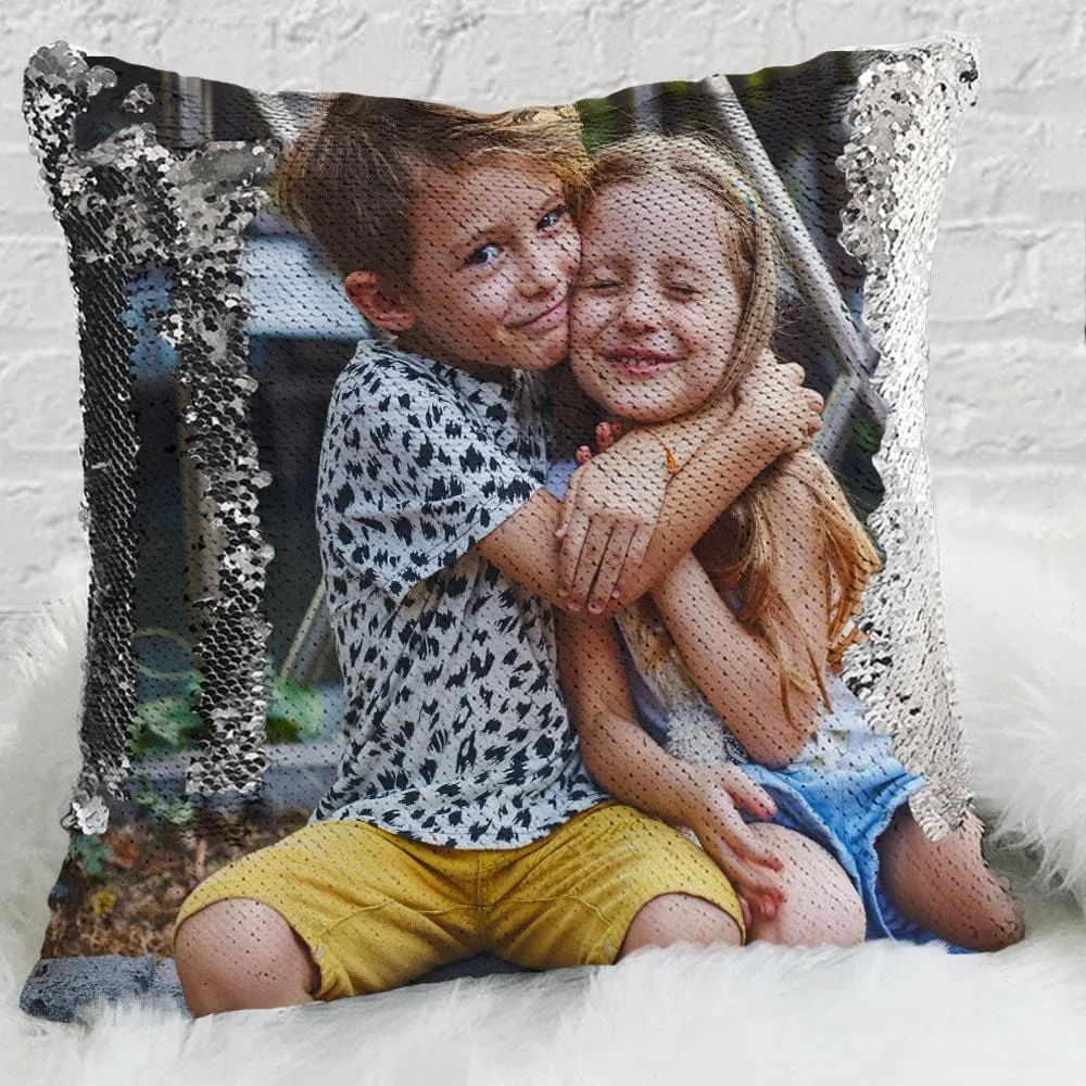 Custom Magic Sequin Pillow Case of Your Photo | Personalized Reversible Mermaid Sequin Throw