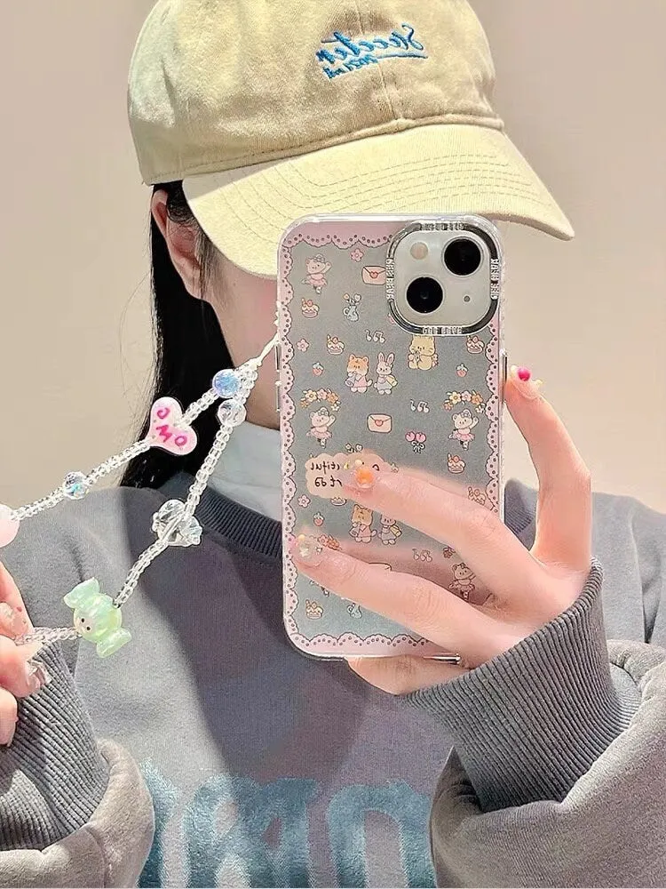 Cute Electroplated Matte Silver Cartoon Animals Design   Hand Strap Protective Shockproof Phone Case for iPhone 11 12 13 14 15 Pro Max Case