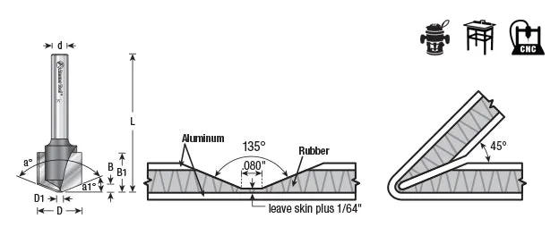 Double Edge Folding 'V' Groove (ACM) Router Bit | 22.5°x 0.080 Tip x 3⁄4 Dia x 1⁄2 x 1⁄2" Shank | 45791 | 738685457917