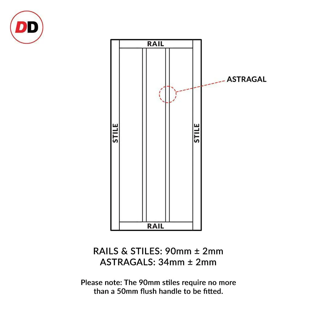 Double Sliding Door & Premium Wall Track - Eco-Urban® Cornwall 1 Pane 2 Panel Doors DD6404SG Frosted Glass - 6 Colour Options