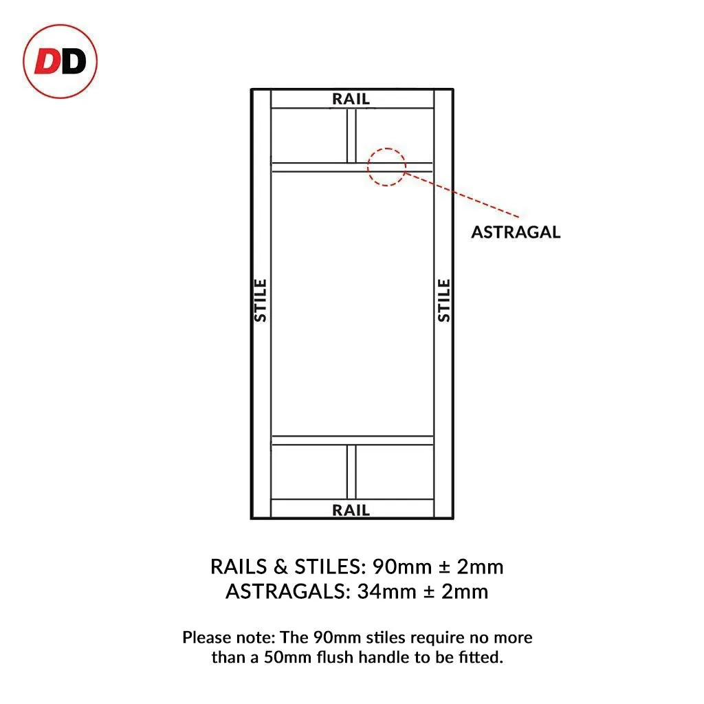 Double Sliding Door & Premium Wall Track - Eco-Urban® Sydney 5 Pane Doors DD6417SG Frosted Glass - 6 Colour Options