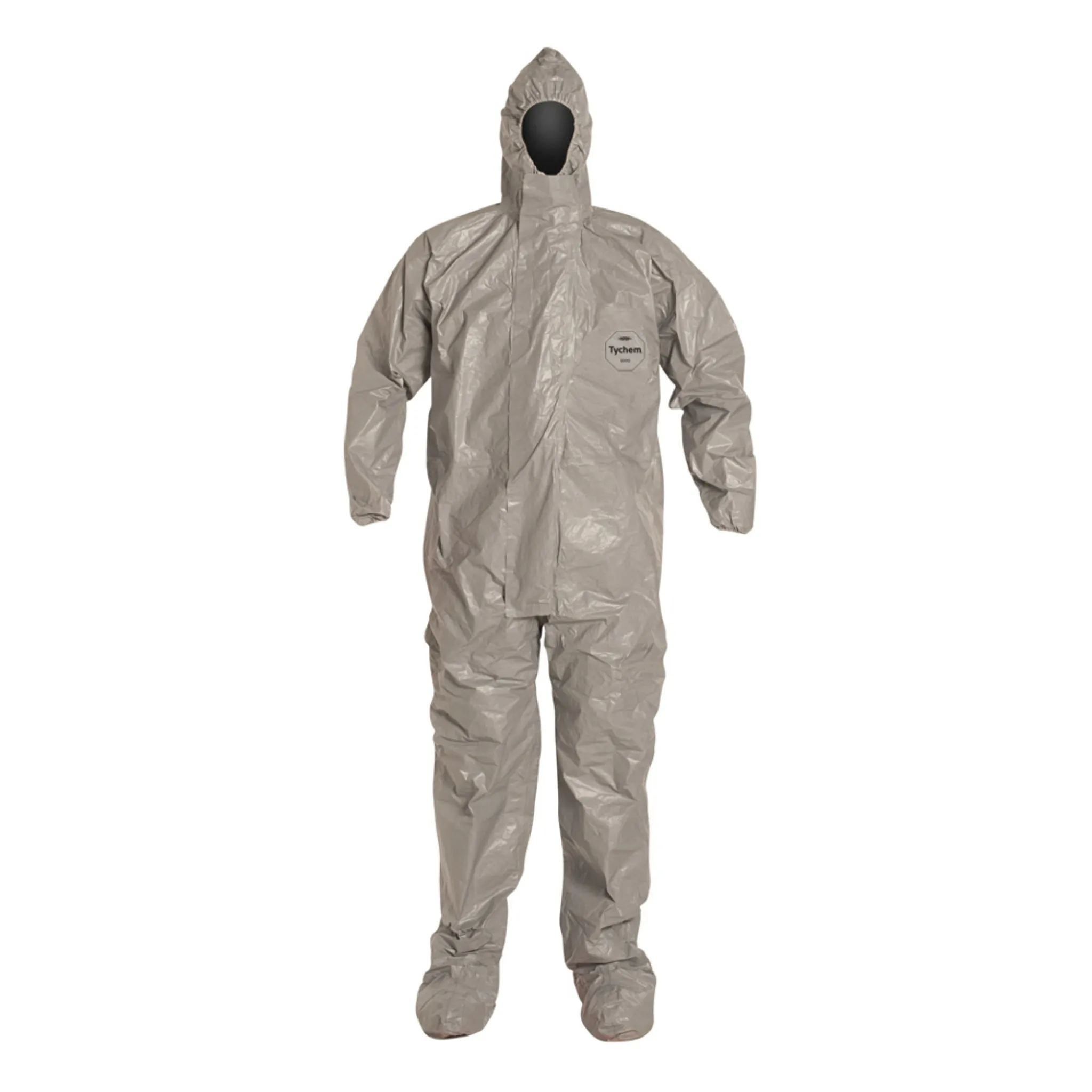 DuPont Tychem 6000 TF169TGY Chemical Protective Coverall, Respirator Fit Hood, Elastic Wrists, Attached Socks, Gray, Case of 6