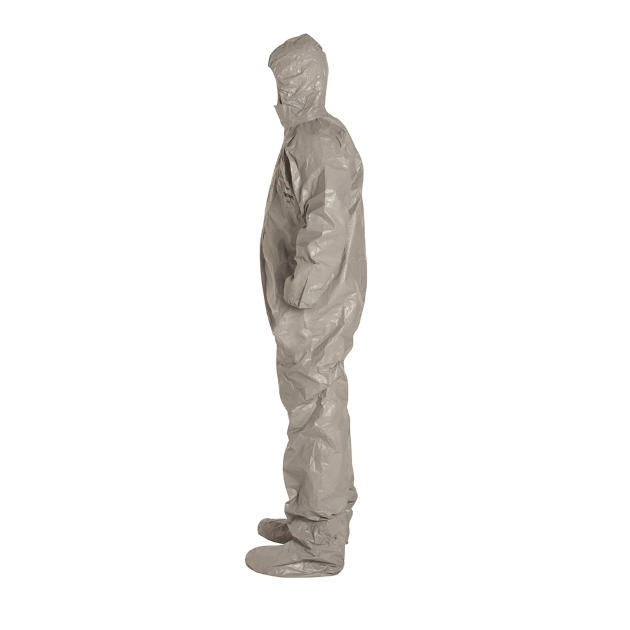 DuPont Tychem 6000 TF169TGY Chemical Protective Coverall, Respirator Fit Hood, Elastic Wrists, Attached Socks, Gray, Case of 6