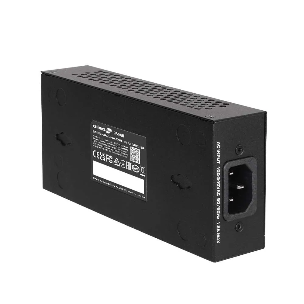 EDIMAX 90W Gigabit PoE   Injector. Delivers Power & Data up to 100m. Easy Plug & Play. Built-in Short Circuit Protection. Wall-mount & Metal Housing.