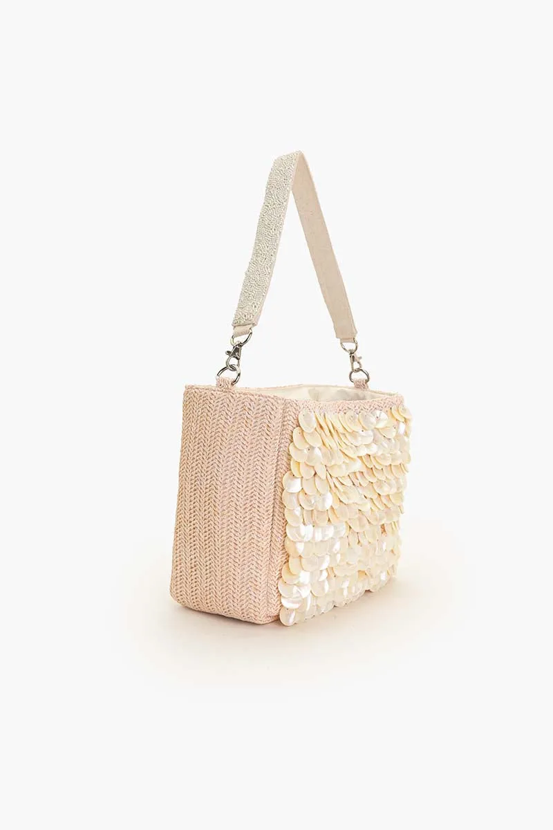 Embellished Shells and Raffia Bucket Bag