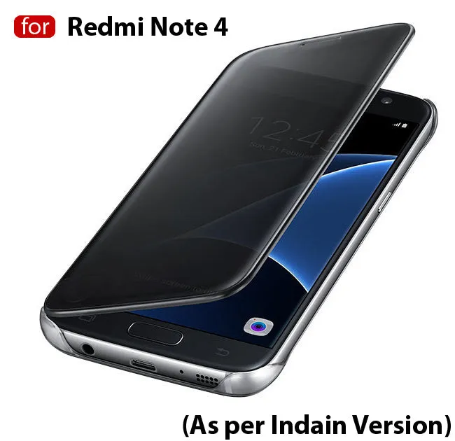 For Xiaomi Redmi Note 4 - New Luxury Smart Semi Clear View Mirror Flip Cover (As Per Indian Redmi Note 4 Model)