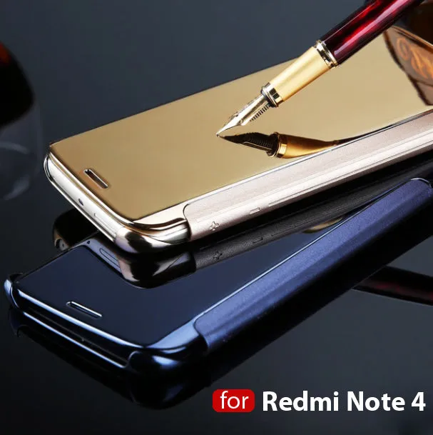 For Xiaomi Redmi Note 4 - New Luxury Smart Semi Clear View Mirror Flip Cover (As Per Indian Redmi Note 4 Model)