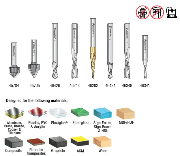 General Purpose CNC Router Bit Collection | 8 Piece | 1⁄4 Shank | AMS-134 | 738685134139