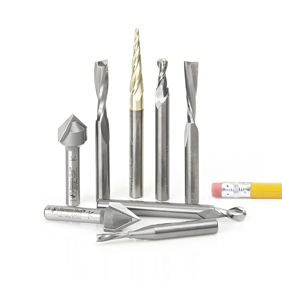 General Purpose CNC Router Bit Collection | 8 Piece | 1⁄4 Shank | AMS-134 | 738685134139