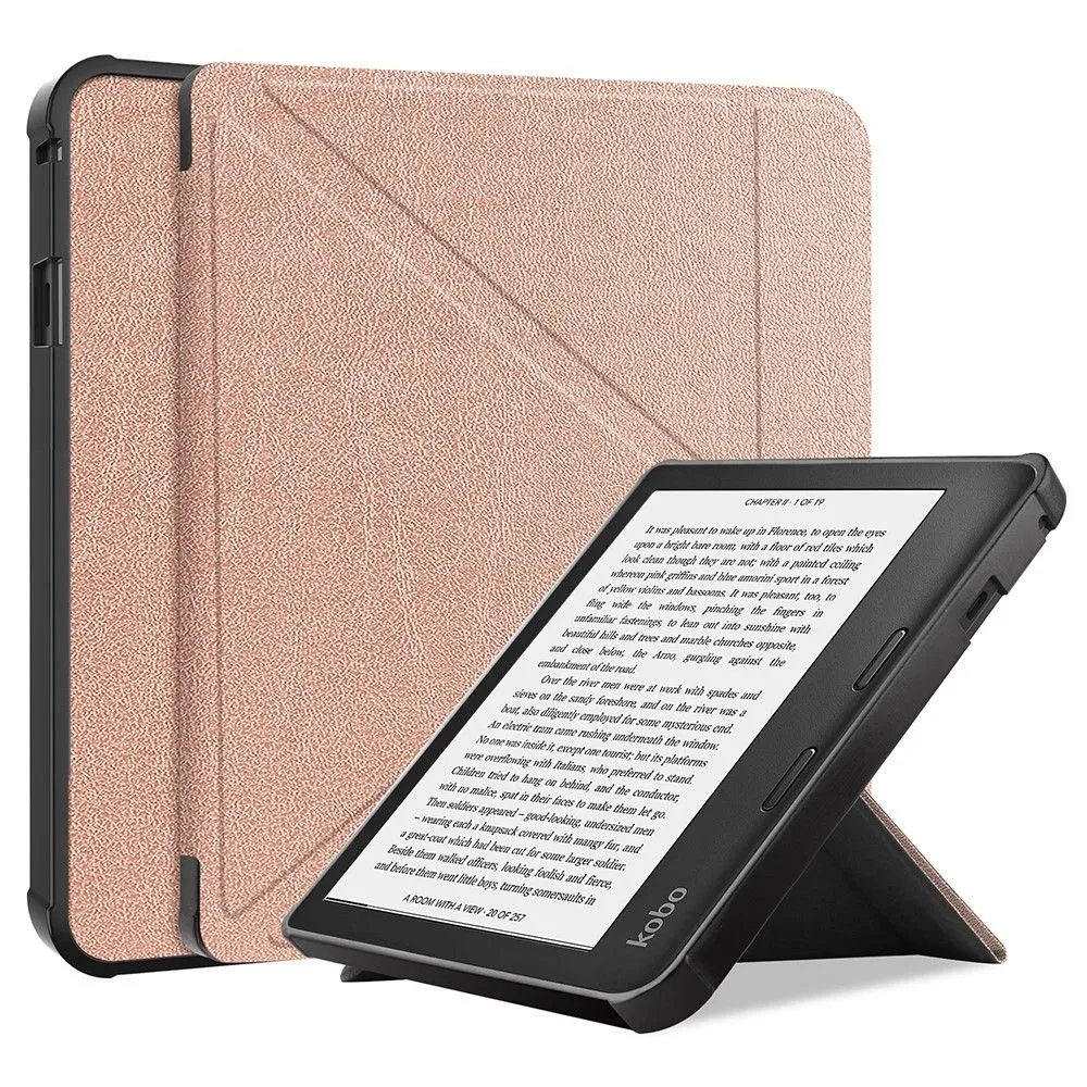 Kobo Sage cool origami stand PU leather flip case - Rose Gold