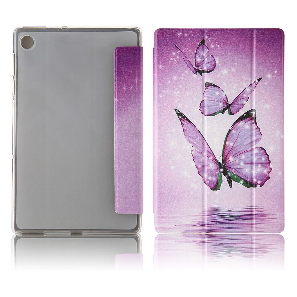 Lenovo Tab M10 FHD Plus tri-fold pattern leather flip case - Purple Butterfly