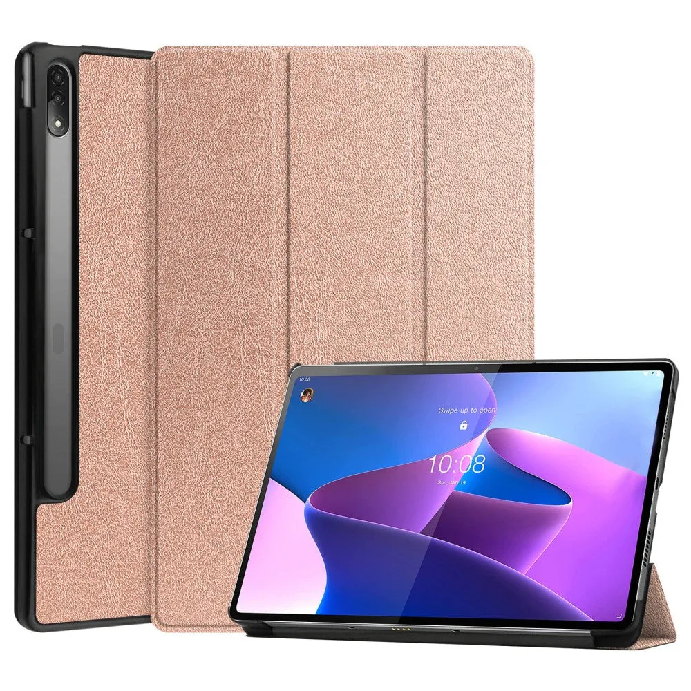 Lenovo Tab P12 Pro tri-fold leather flip case - Rose Gold