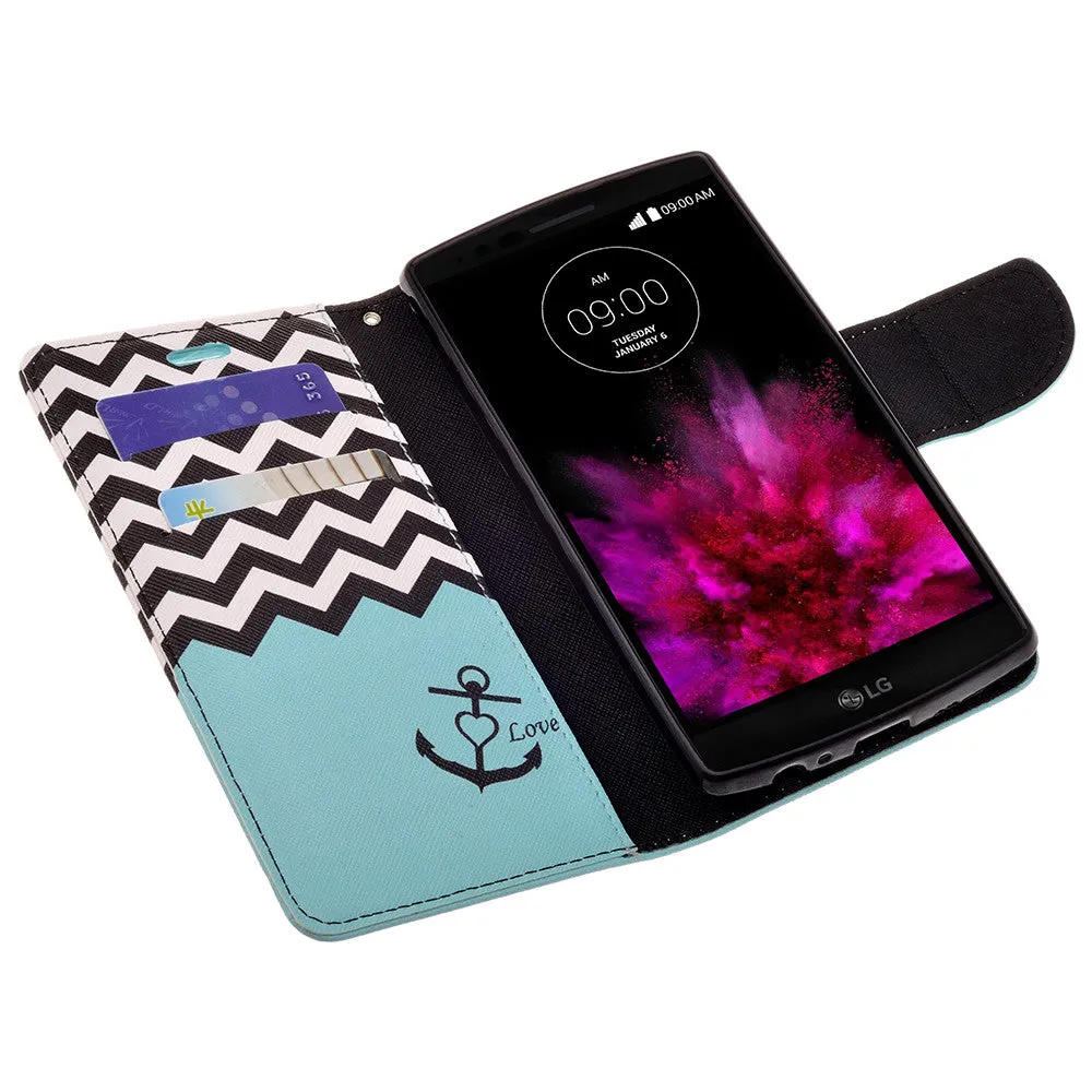 LG G4 Cases, Wrist Strap Magnetic Flip Folio [Kickstand Feature] Pu Leather Wallet Case with ID & Credit Card Slot - Teal Anchor