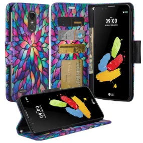 LG Stylo 3 Case, LG Stylus 3 Wrist Strap Pu Leather Magnetic Flip Fold[Kickstand] Wallet Case with ID & Card Slots - Rainbow Flower