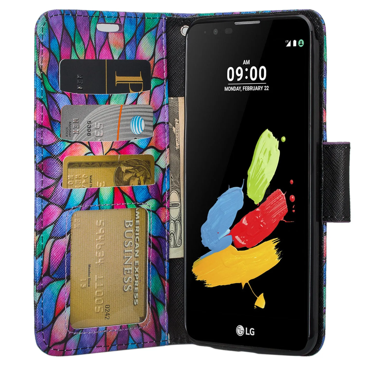 LG Stylo 3 Case, LG Stylus 3 Wrist Strap Pu Leather Magnetic Flip Fold[Kickstand] Wallet Case with ID & Card Slots - Rainbow Flower