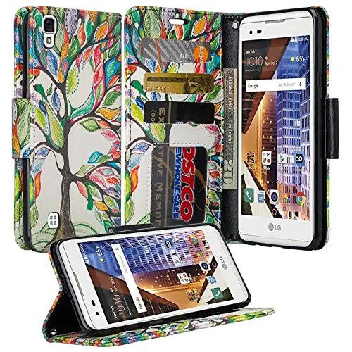 LG Tribute HD | X Style | Volt 3 Case, Wrist Strap Pu Leather Magnetic Flip Fold[Kickstand] Wallet Case with ID & Card Slots - Colorful Tree