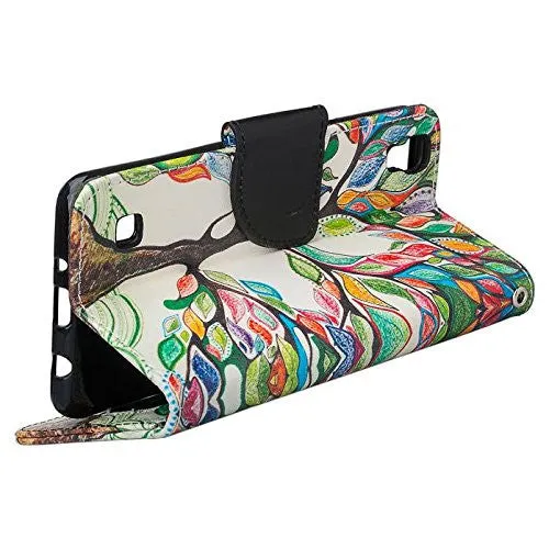 LG Tribute HD | X Style | Volt 3 Case, Wrist Strap Pu Leather Magnetic Flip Fold[Kickstand] Wallet Case with ID & Card Slots - Colorful Tree