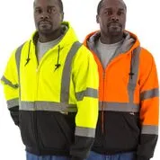 Majestic 75-5331 Hi-Vis Hooded Sweatshirt Zippered Front Teflon Treated ANSI 3