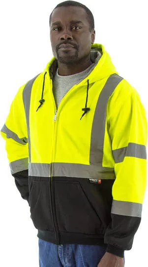 Majestic 75-5331 Hi-Vis Hooded Sweatshirt Zippered Front Teflon Treated ANSI 3